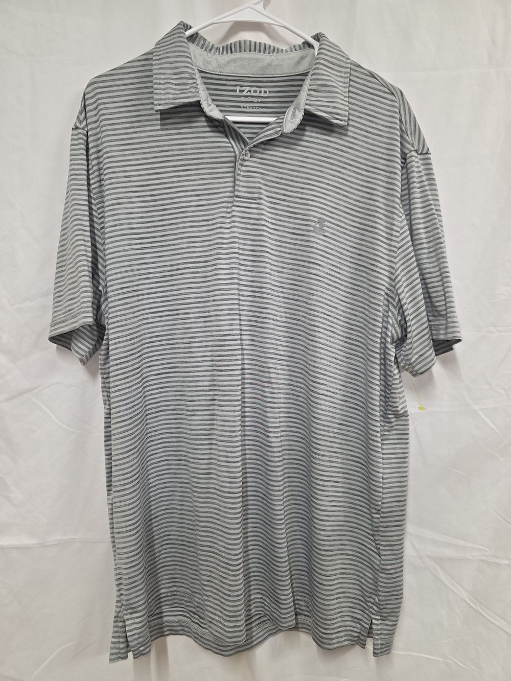 Izod Men’s Gray and White Striped Polo